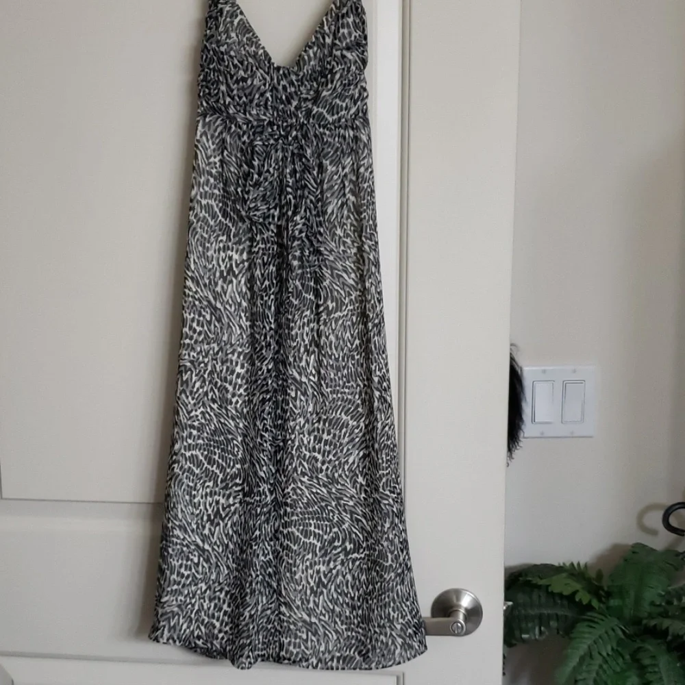 Michael Kors Black and White Printed Spaghetti Strap Dress